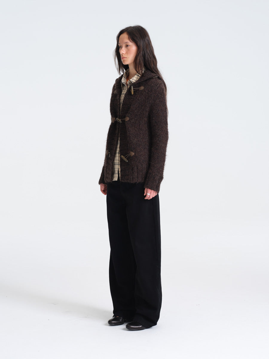 Hughum Café Brown Chunky Knit Sweater with Horn Buttons