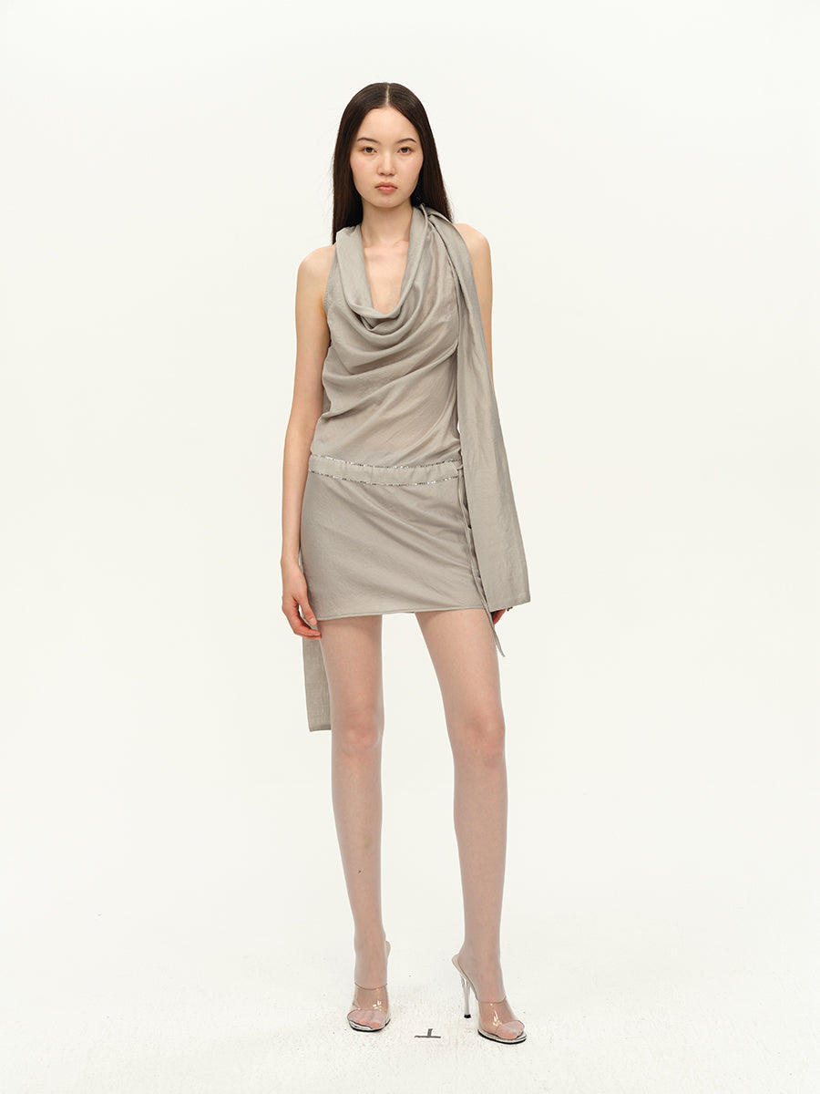 Dotyears Satin slim fit swing V sequin embroidered dress