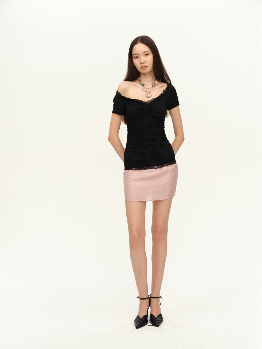 Dotyears Lace panels, solid backless chain charm, detachable black and white unloading top
