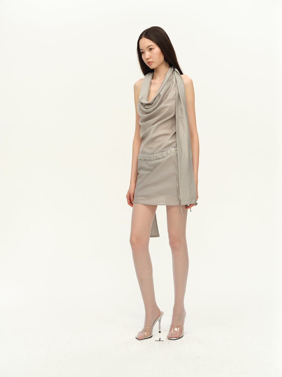 Dotyears Satin slim fit swing V sequin embroidered dress