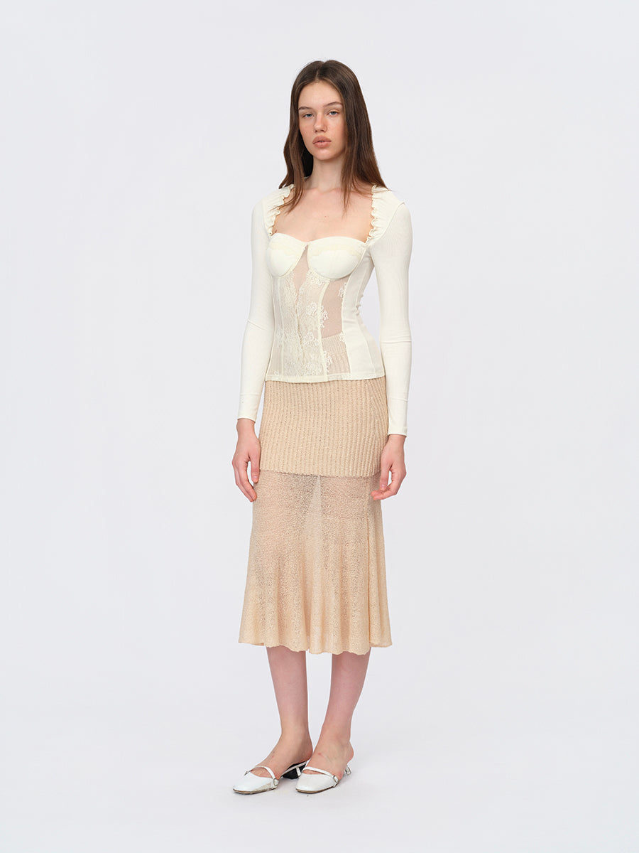 Dotyears White Lace-Paneled Bustier Top