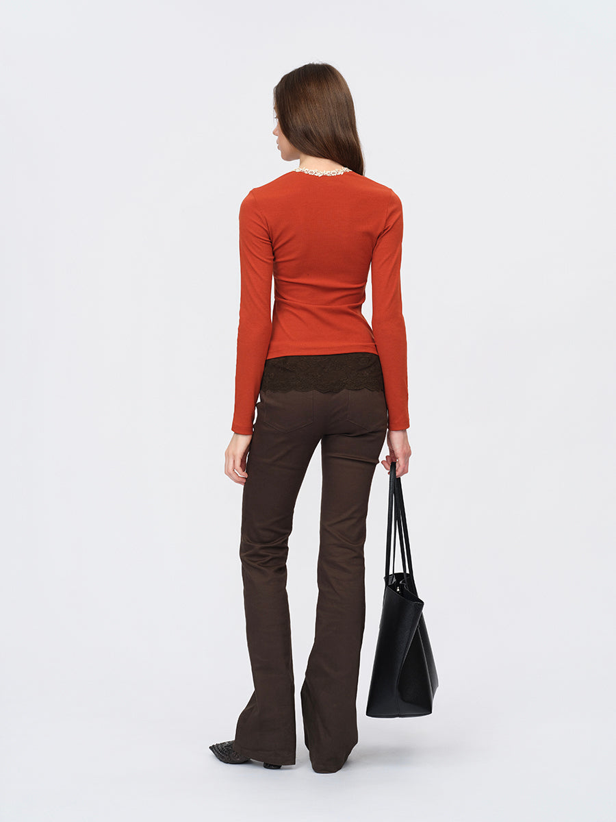 Dotyears Tangerine Top with Structural Pleats and Panels