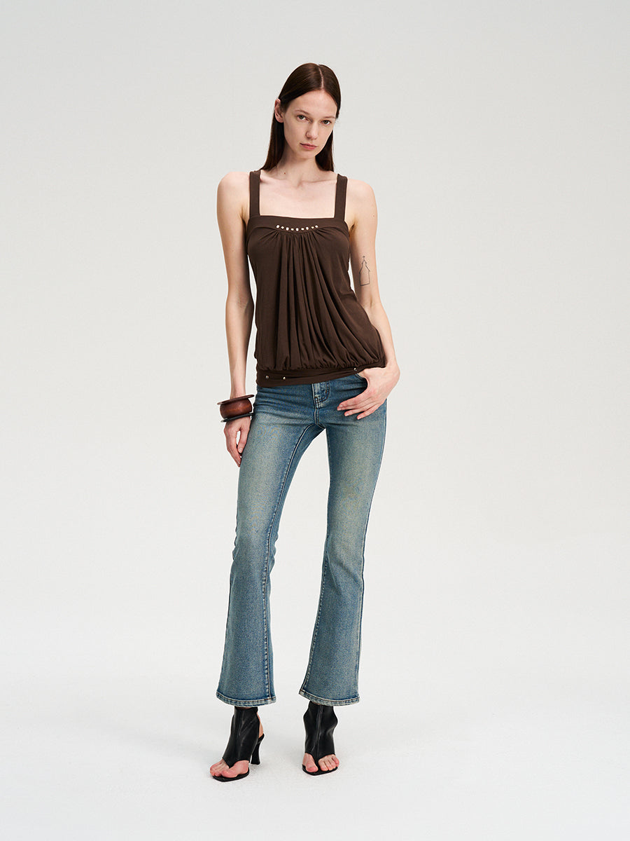 Dotyears brown broiling diamond ruffled design crossover design vest
