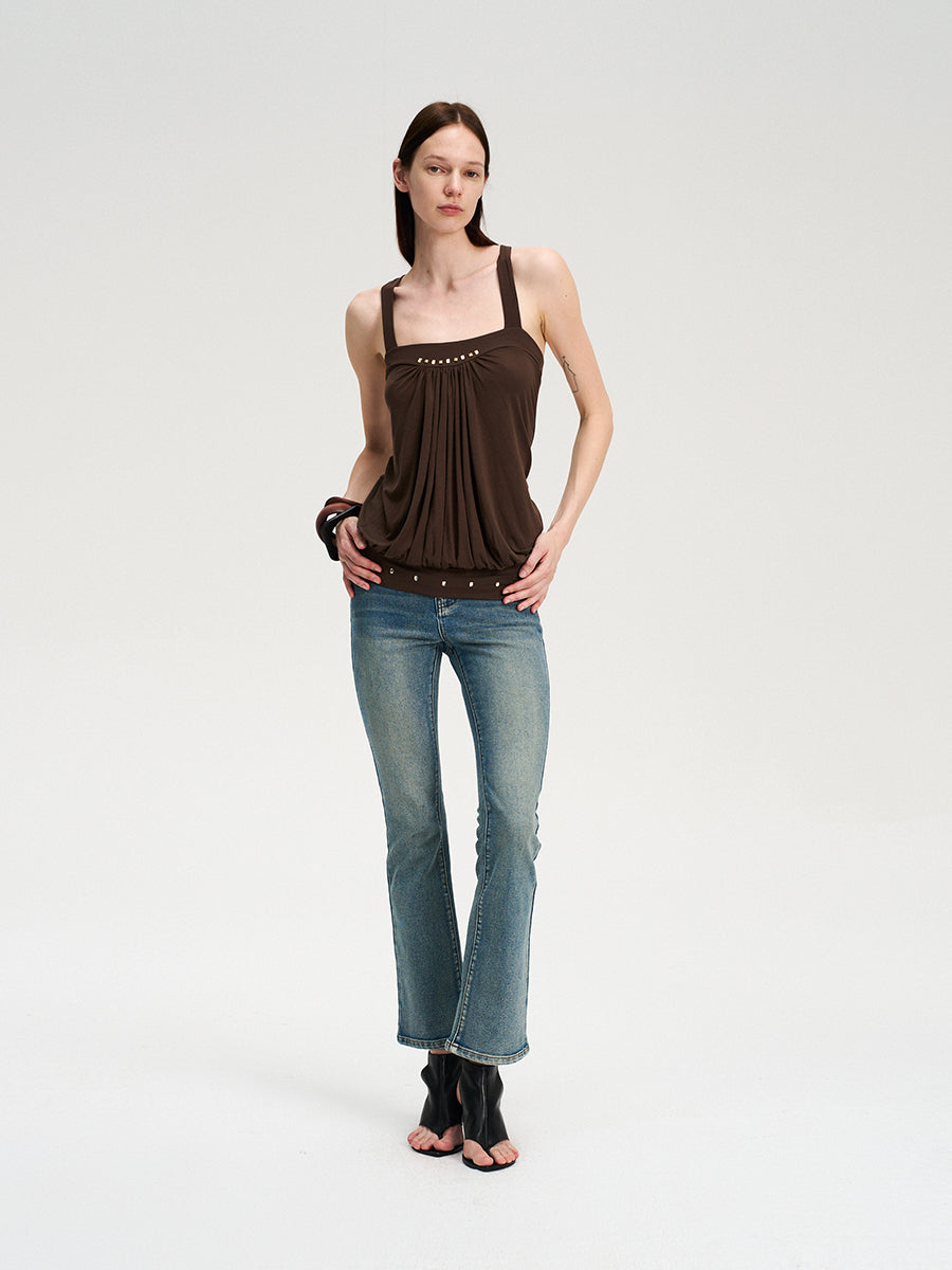 Dotyears brown broiling diamond ruffled design crossover design vest