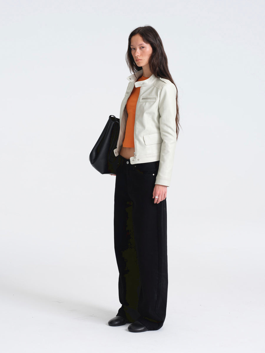 Hughum Light Gray Leather Jacket