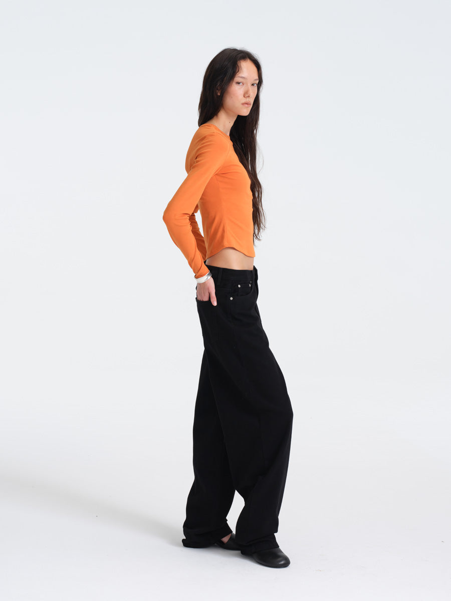 Hughum Solid Color Crewneck Knit Long Sleeve Top