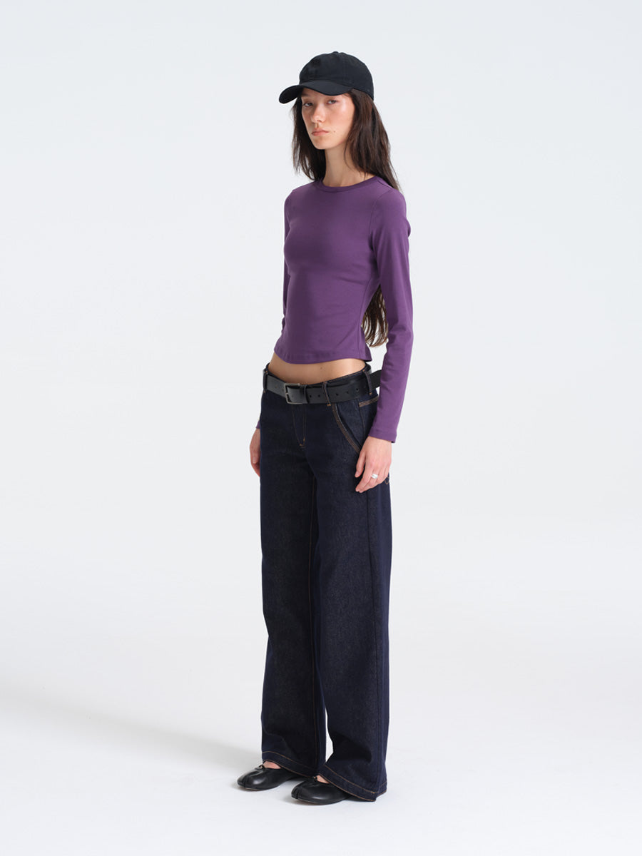 Hughum Solid Color Crewneck Knit Long Sleeve Top