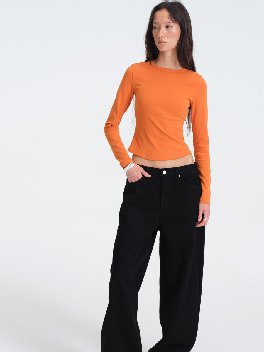 Hughum Solid Color Crewneck Knit Long Sleeve Top