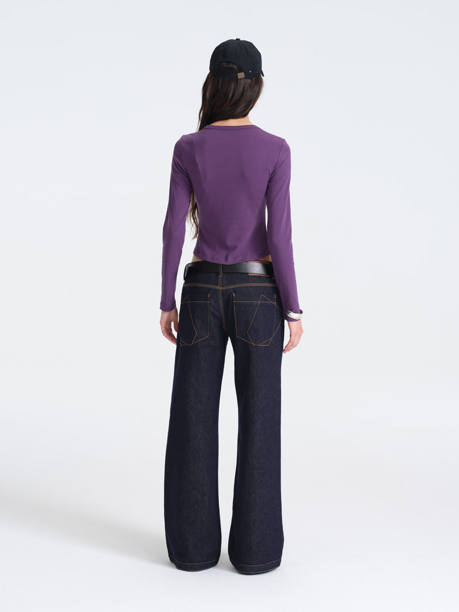 Hughum Solid Color Crewneck Knit Long Sleeve Top
