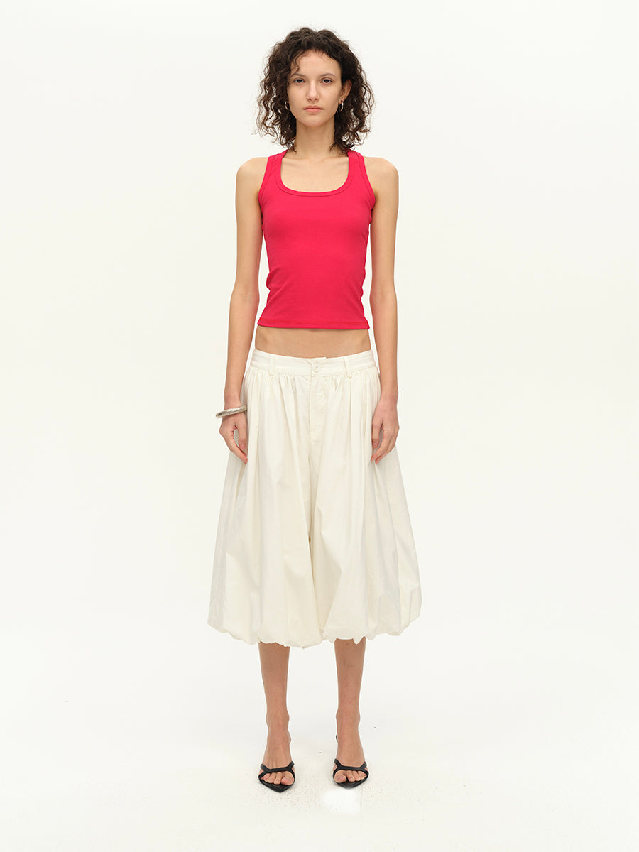 Hughum Square collar racerback rose red grey knitted vest