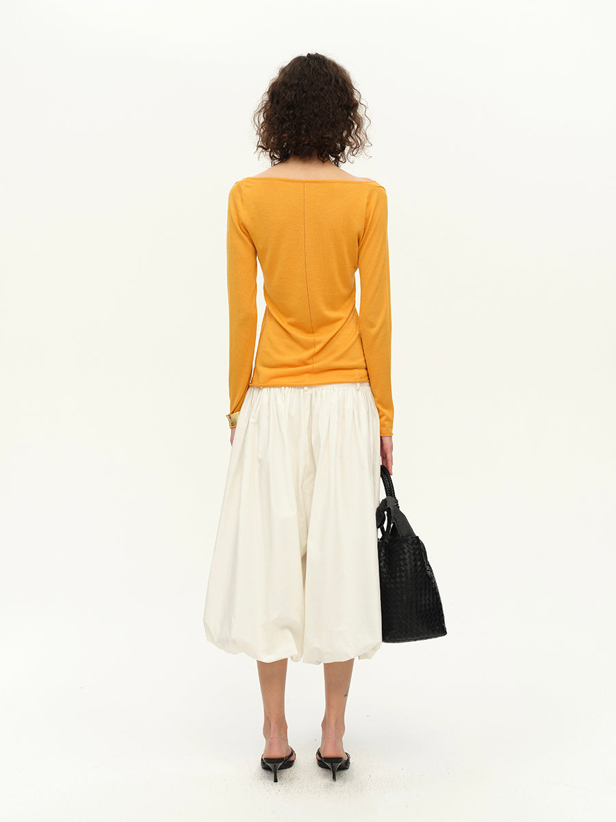 Hughum V-neck Tencel knit cut-out yellow black long sleeves