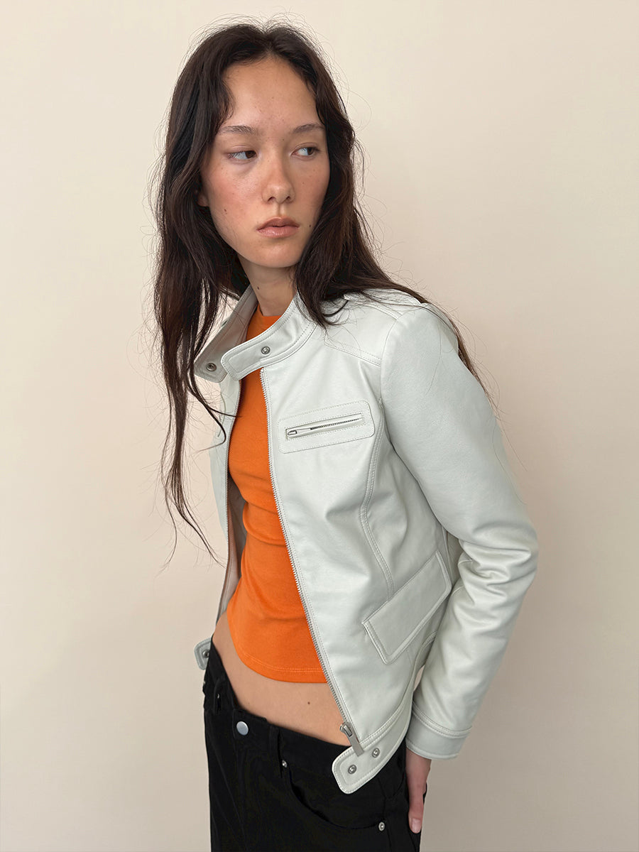 Hughum Light Gray Leather Jacket