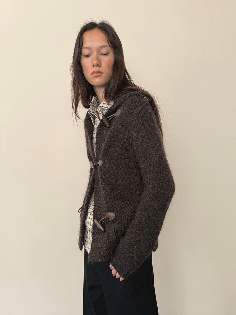 Hughum Café Brown Chunky Knit Sweater with Horn Buttons