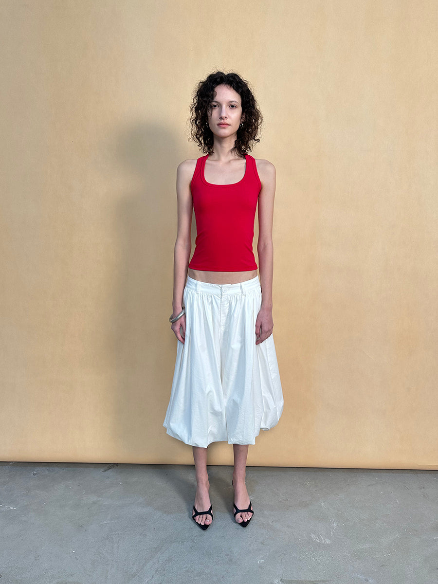 Hughum Square collar racerback rose red grey knitted vest