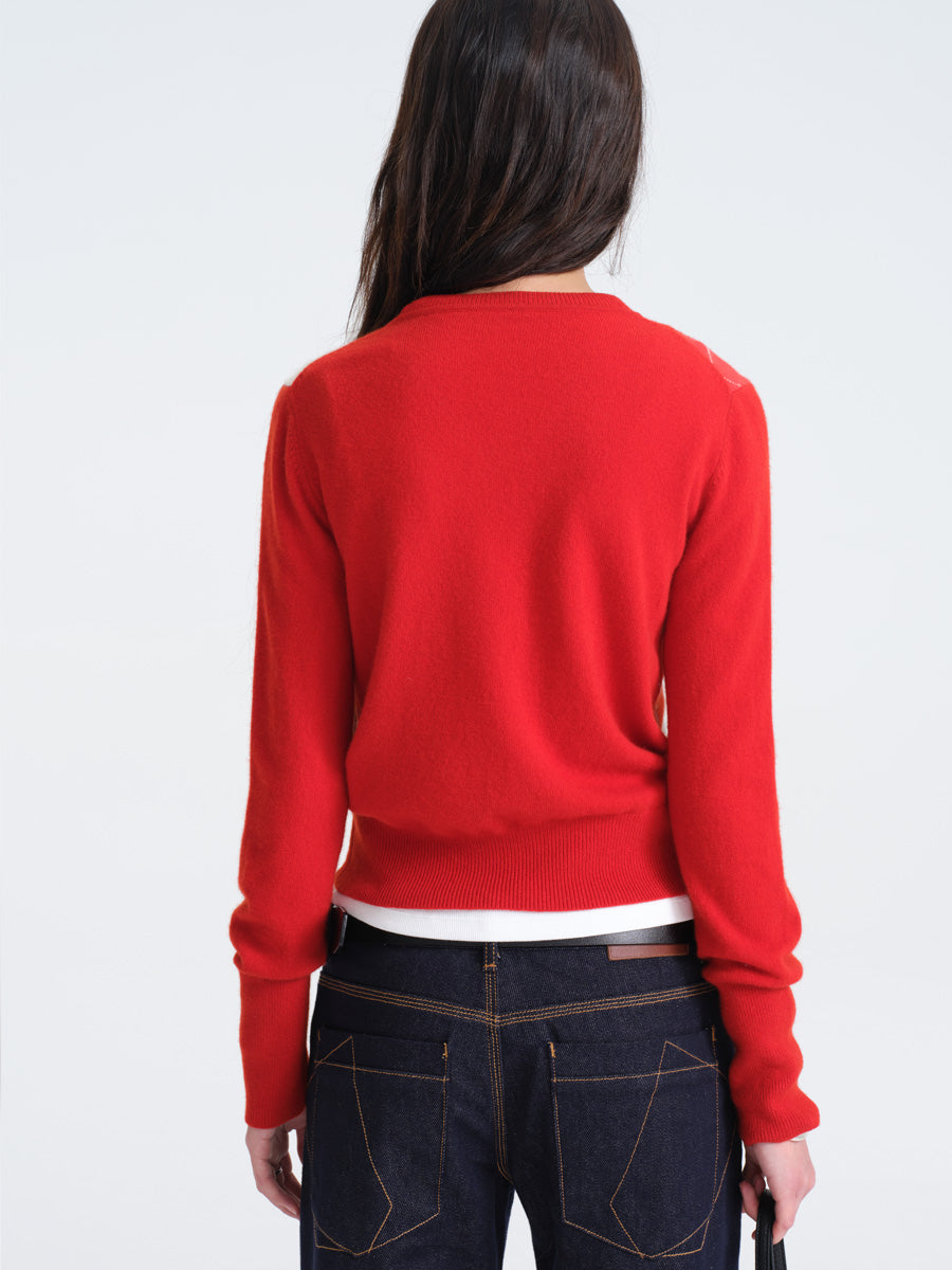 Hughum Red Wool Sweater with Diamond Pattern