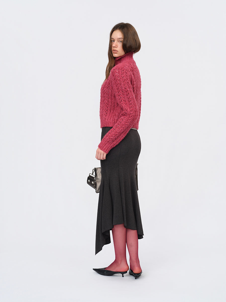 Dotyears Gray Knit Pleated Maxi Dress with Hand-Embellished Details