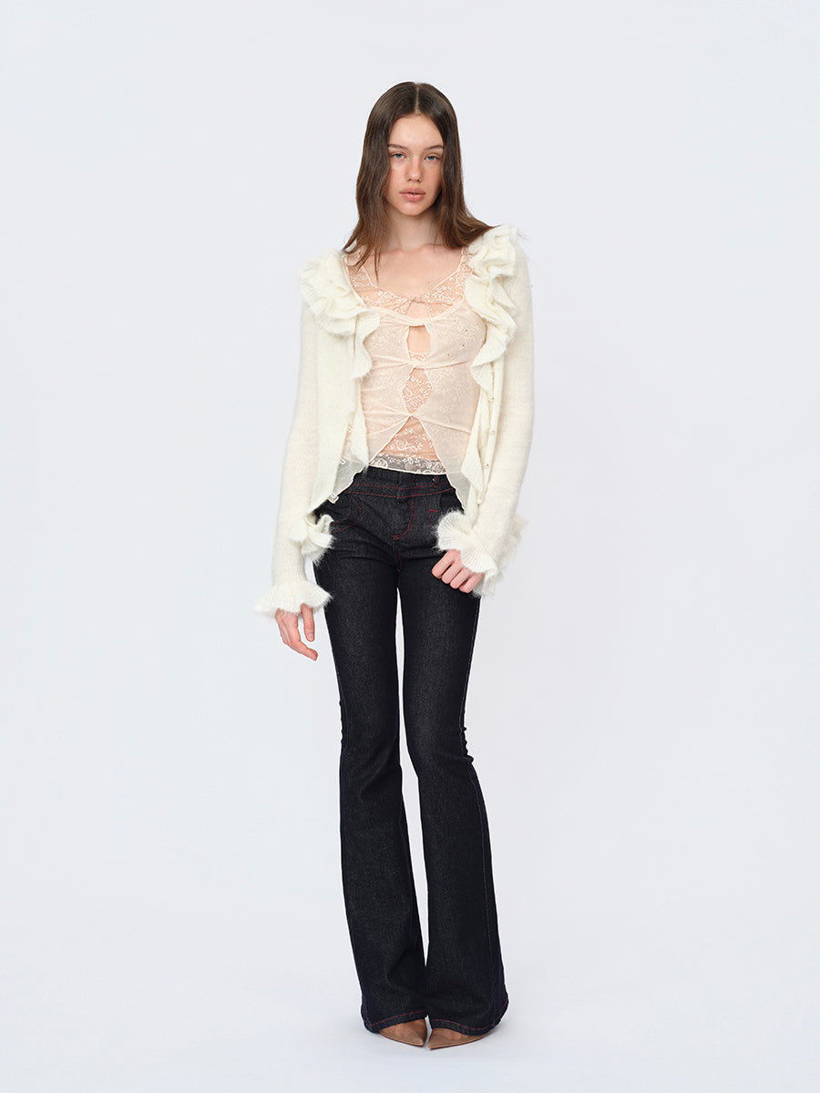 Dotyears Lace Mesh False-Layer Top with Rhinestone Details