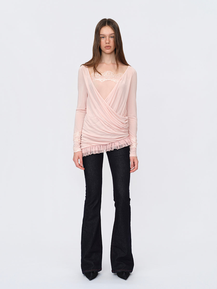 Dotyears Two-in-One Pleated Top in Acetate with Contrast Panels