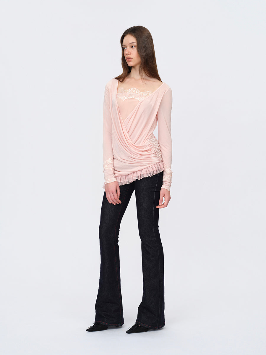 Dotyears Two-in-One Pleated Top in Acetate with Contrast Panels