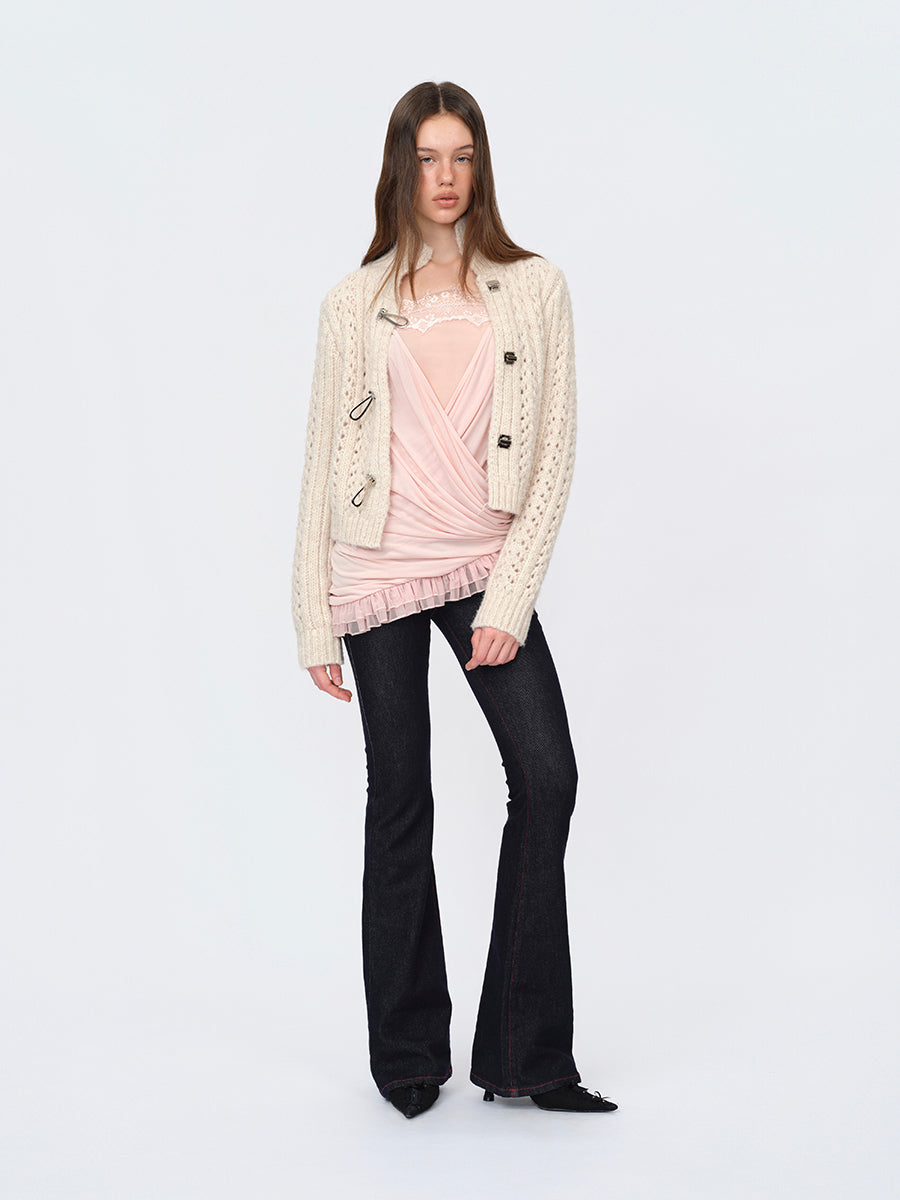 Dotyears Two-in-One Pleated Top in Acetate with Contrast Panels
