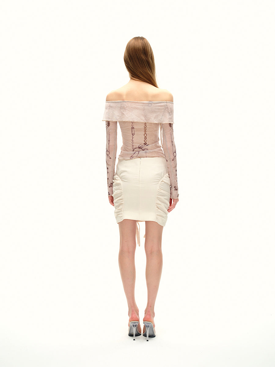 Dotyears24AW Niche design hand-painted original mesh print one-shoulder top