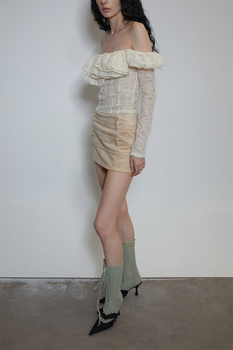 Dotyears One-shoulder neckline, ruffle lace, craft fabric, two wool tops