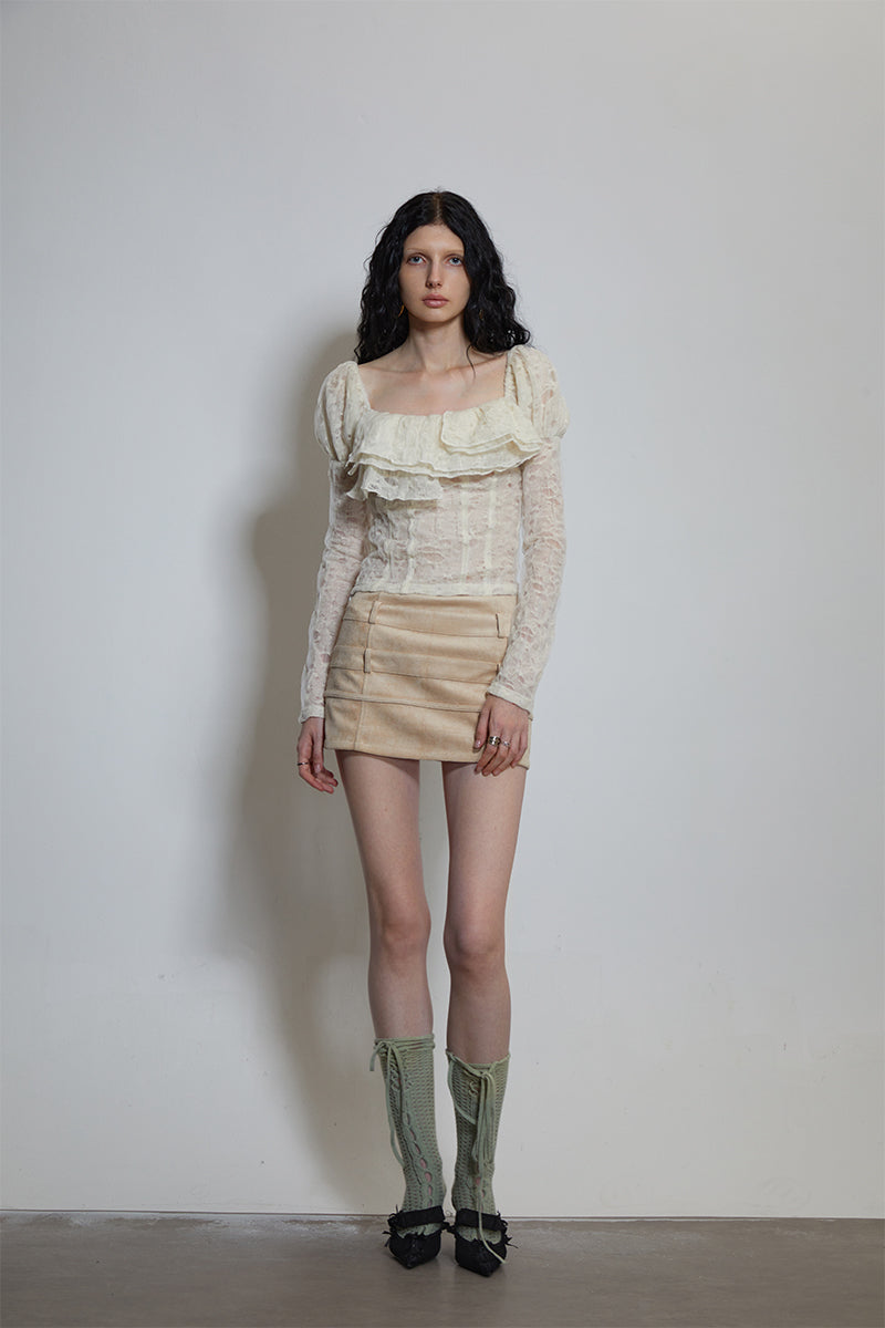 Dotyears One-shoulder neckline, ruffle lace, craft fabric, two wool tops