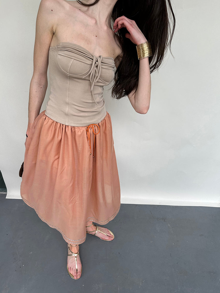 Dotyears Orange Tencel hem embroidered beaded skirt