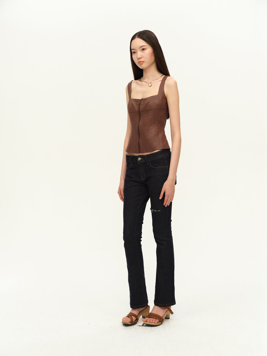Dotyears Slim fit tunic in dark brown linen custom fabric