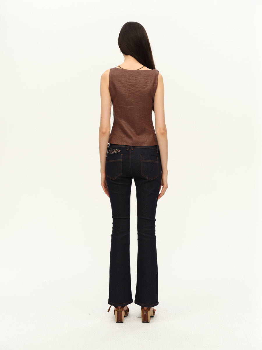 Dotyears Slim fit tunic in dark brown linen custom fabric