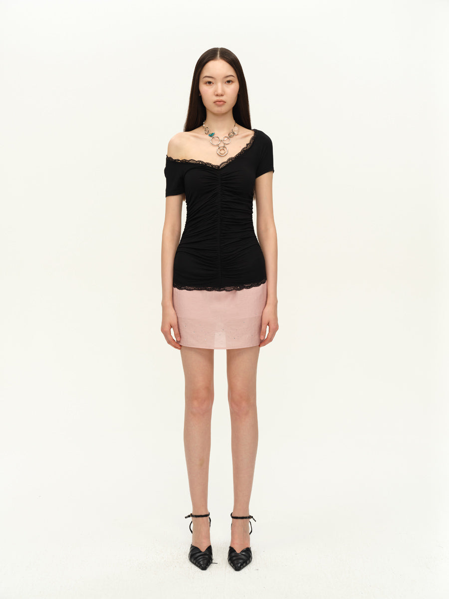 Dotyears Lace panels, solid backless chain charm, detachable black and white unloading top