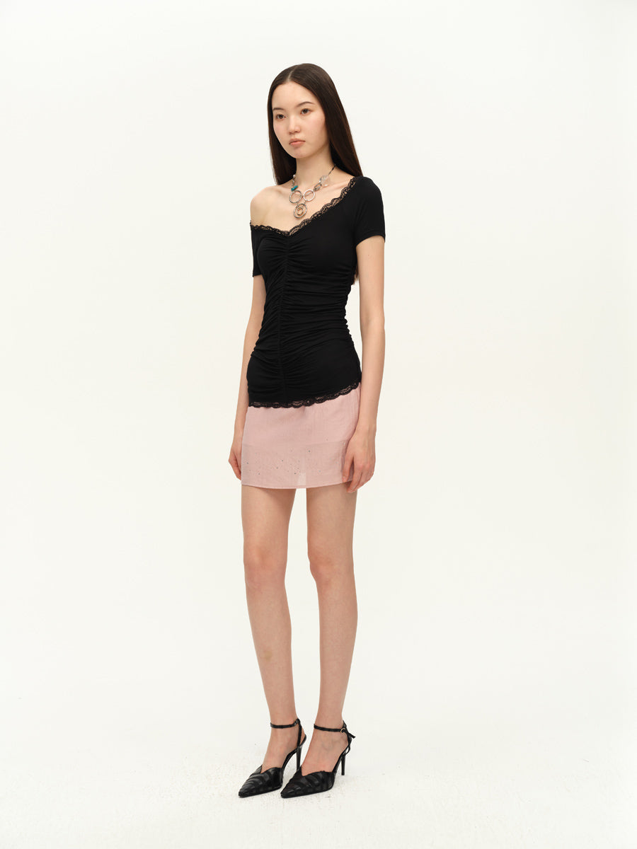 Dotyears Lace panels, solid backless chain charm, detachable black and white unloading top