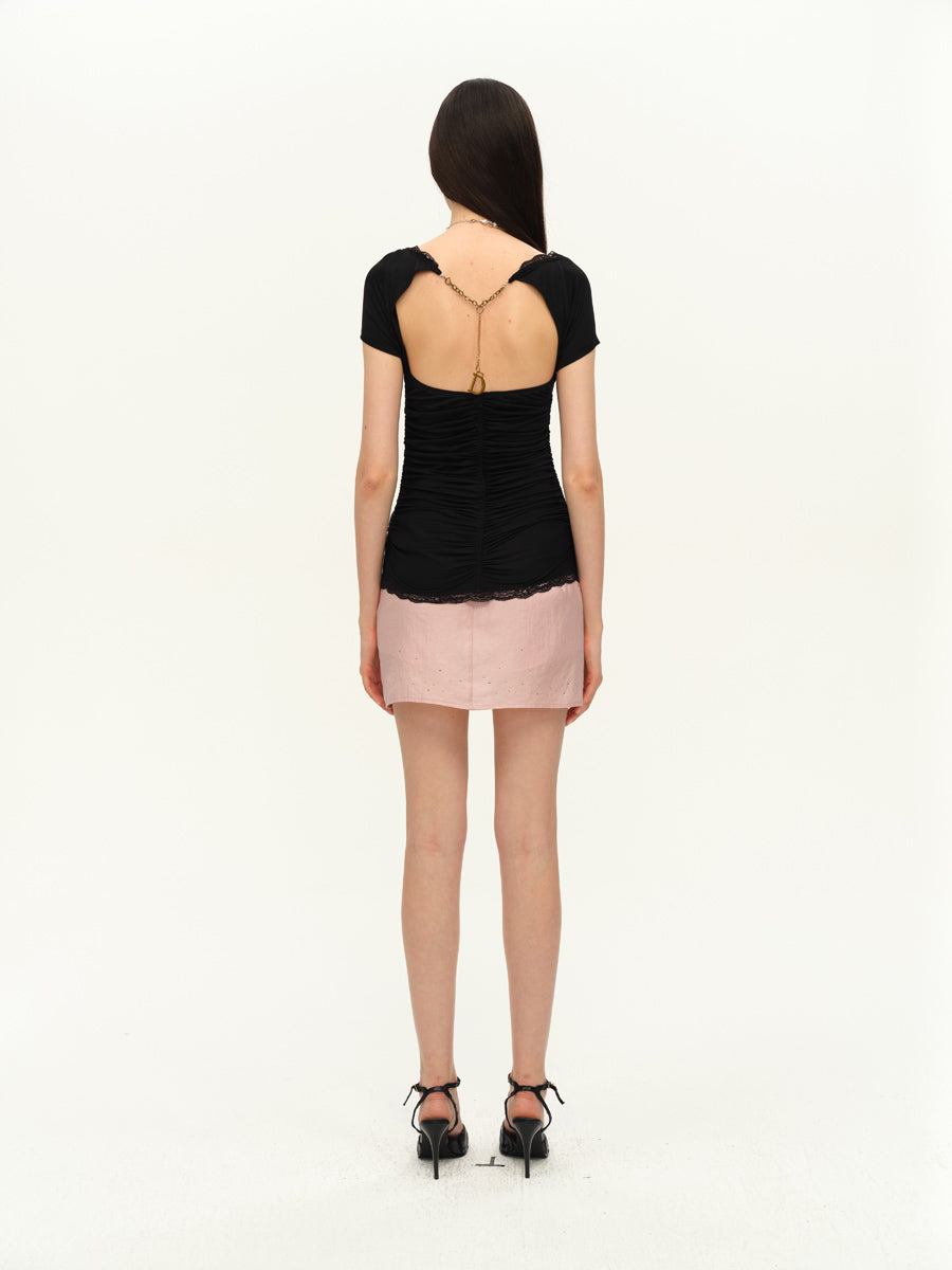 Dotyears Lace panels, solid backless chain charm, detachable black and white unloading top