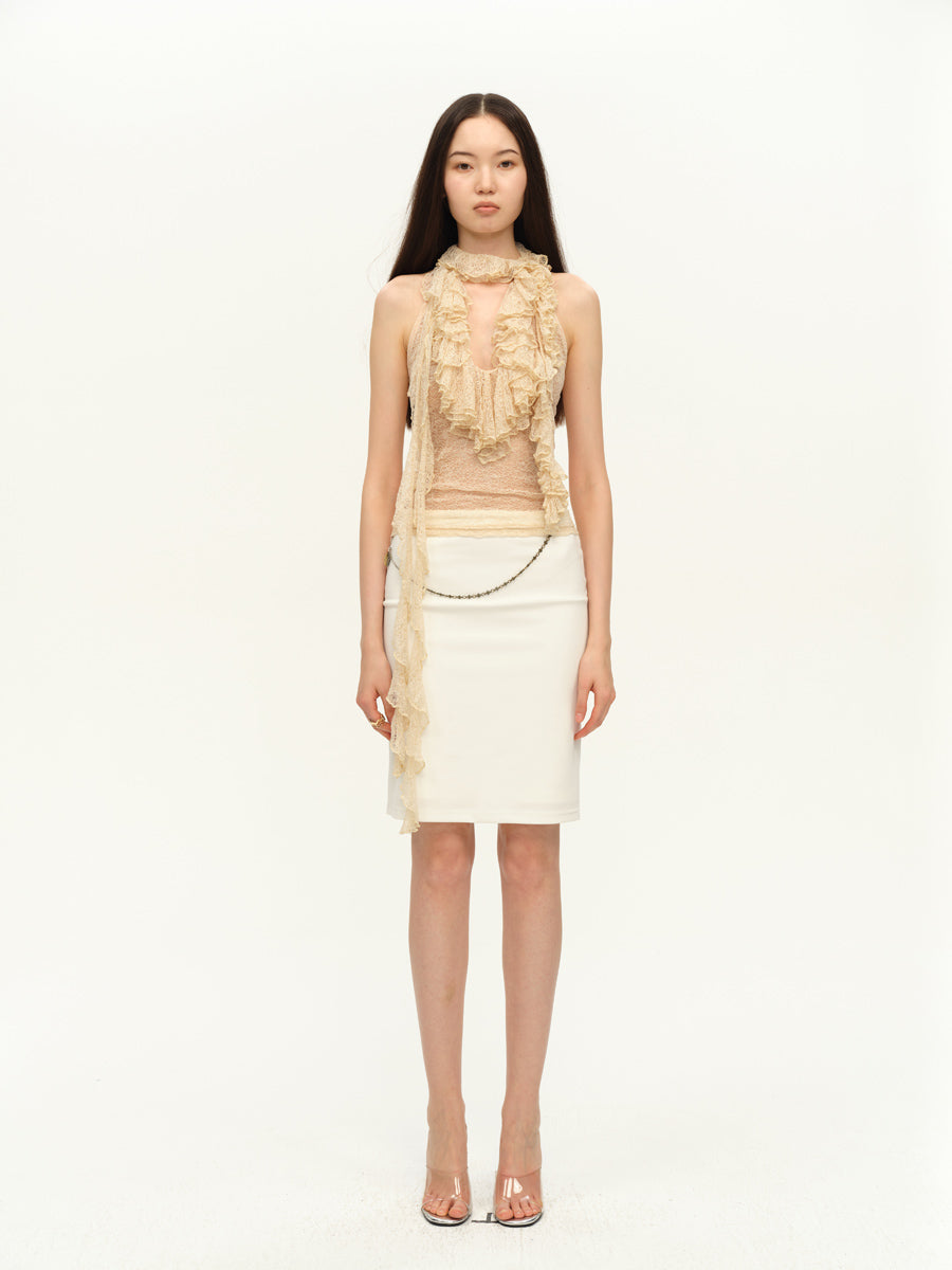 Dotyears Two-tone lace panel halterneck top