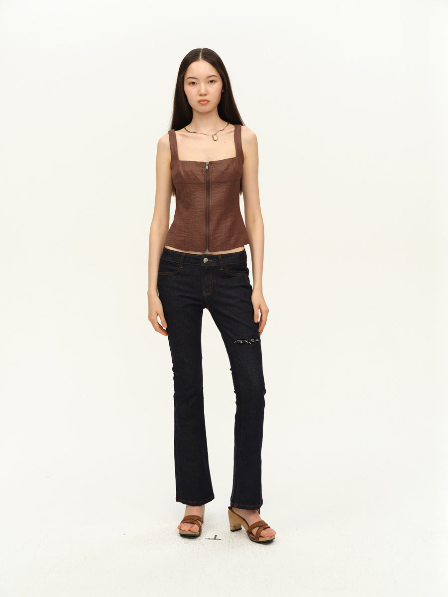 Dotyears Slim fit tunic in dark brown linen custom fabric