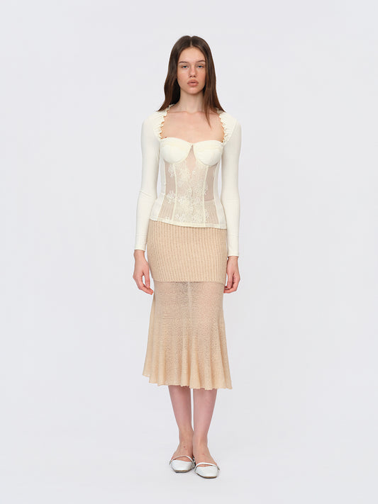 Dotyears White Lace-Paneled Bustier Top