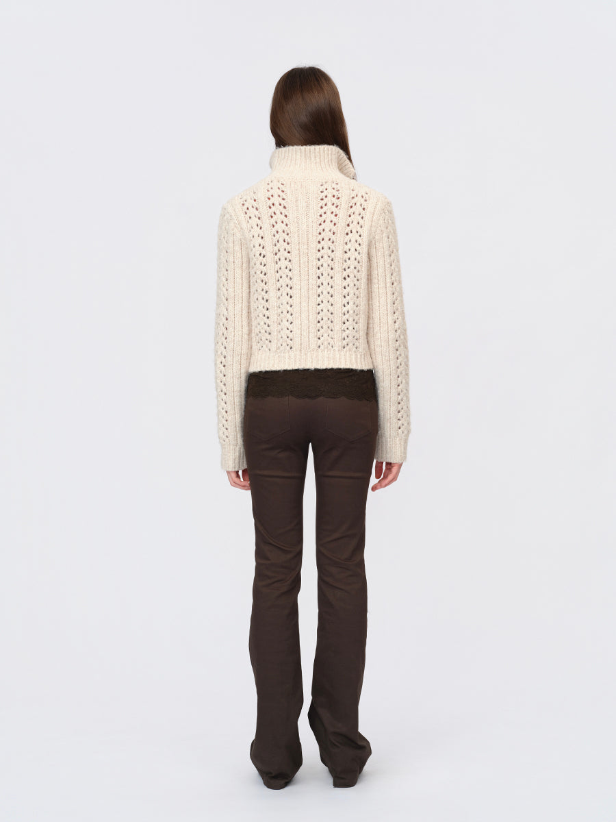 Dotyears Two-Tone Openwork Chunky Knit Cardigan with Wooden Buttons