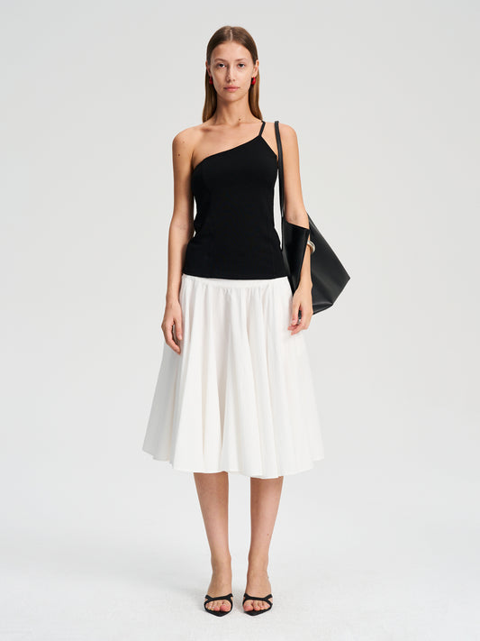 Hughum Black slanted shoulder jersey cotton waist waisted waist