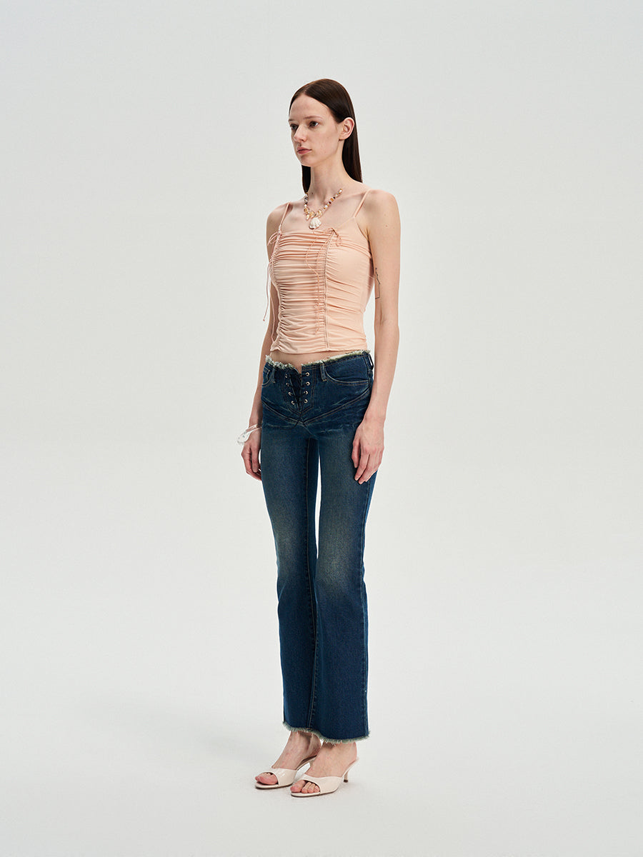 Dotyears Forest Whispers - Light-coloured drawstring pleated slim suspenders