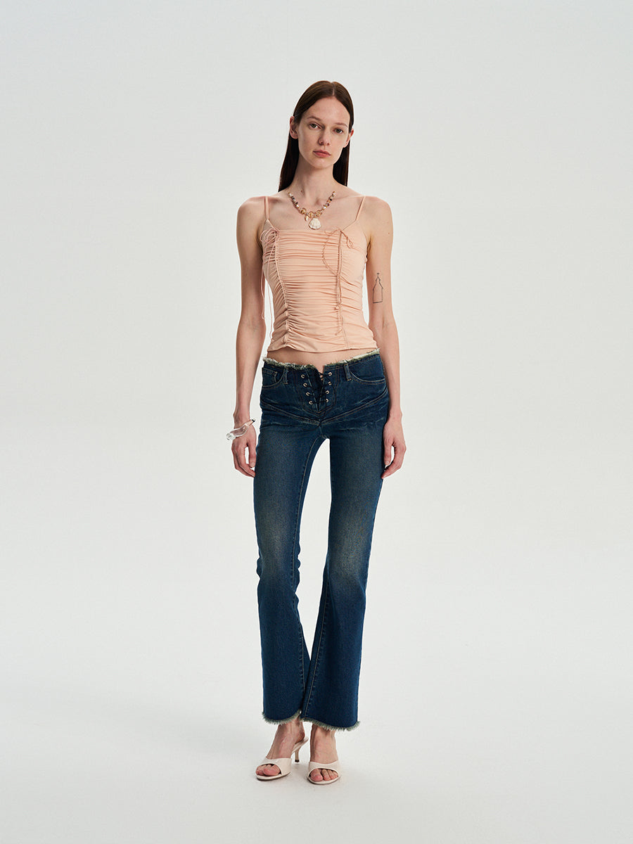 Dotyears Forest Whispers - Light-coloured drawstring pleated slim suspenders