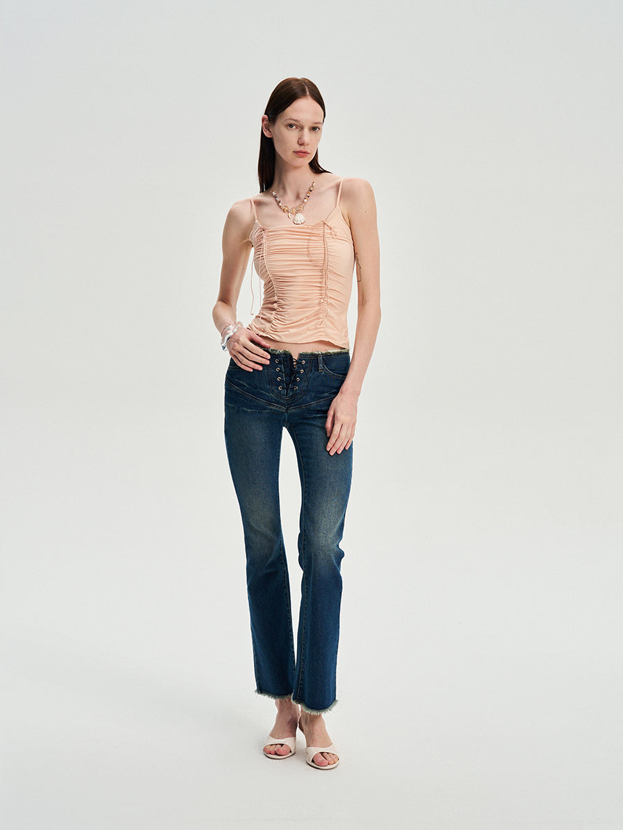 Dotyears Forest Whispers - Light-coloured drawstring pleated slim suspenders