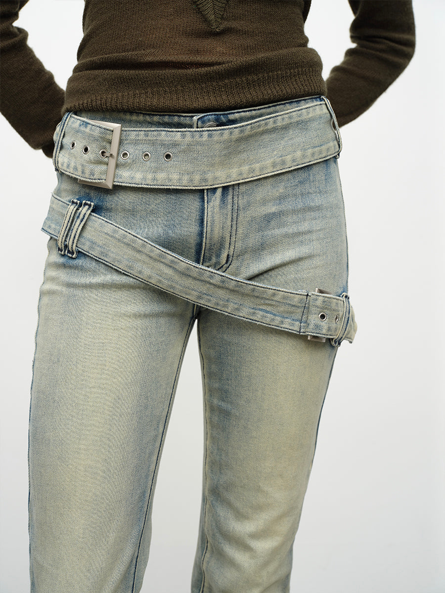 Dotyears24AW Double-belted bootcut jeans