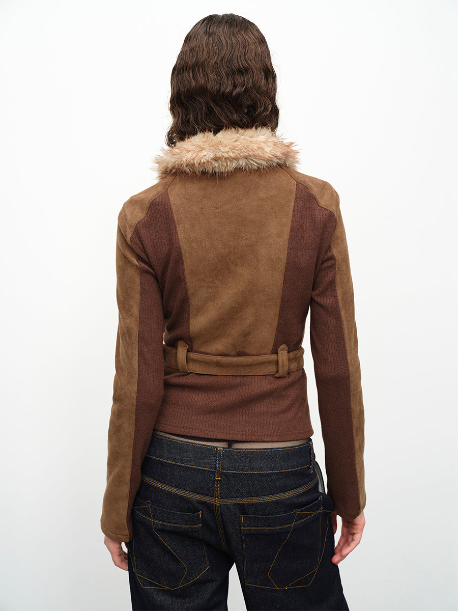 Dotyears24AW Fur collar panelled jacket jacket top