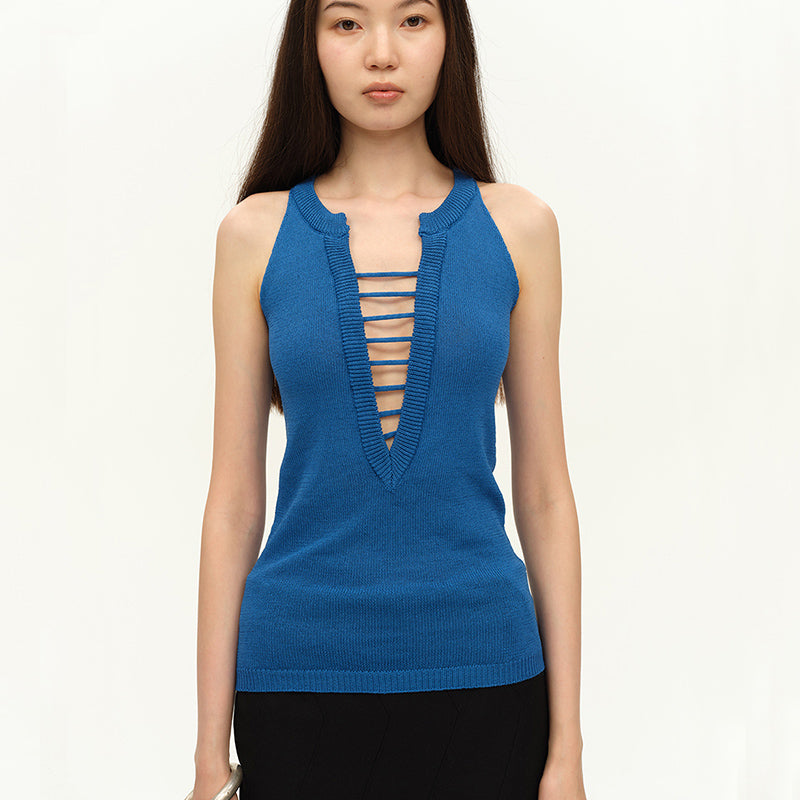 Dotyears Hand-drawn knitted two-tone sweater