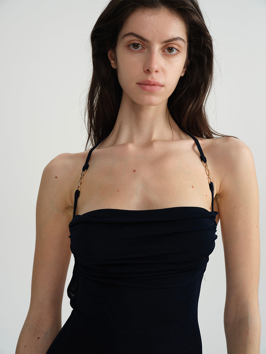 Dotyears Navy acetate dress