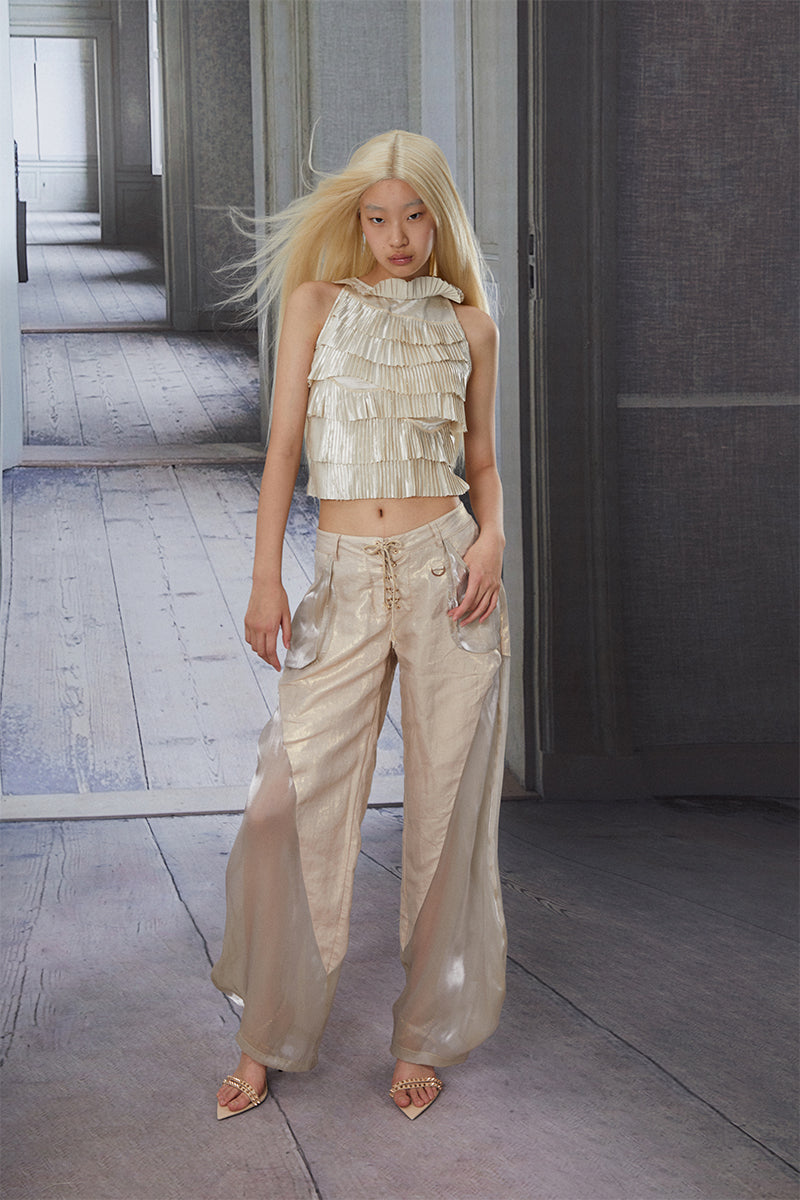 Dotyears23ss organza wide-leg trousers