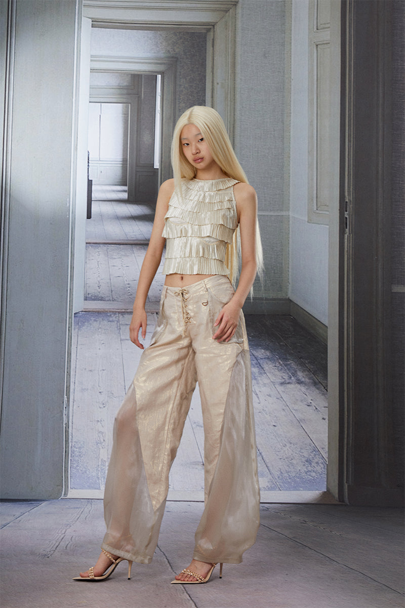 Dotyears23ss organza wide-leg trousers