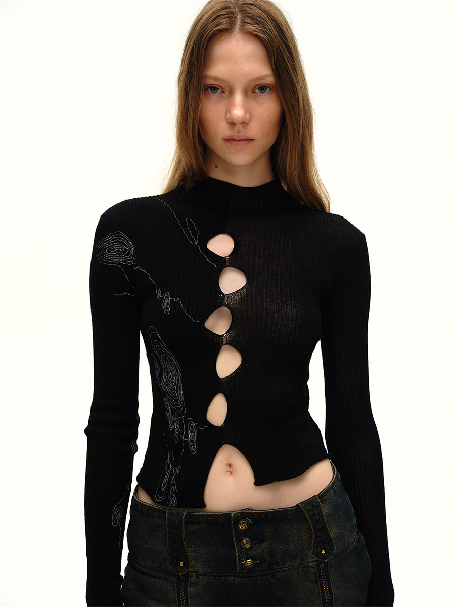 Dotyears Hoop print cut-out two-color front and back sweater
