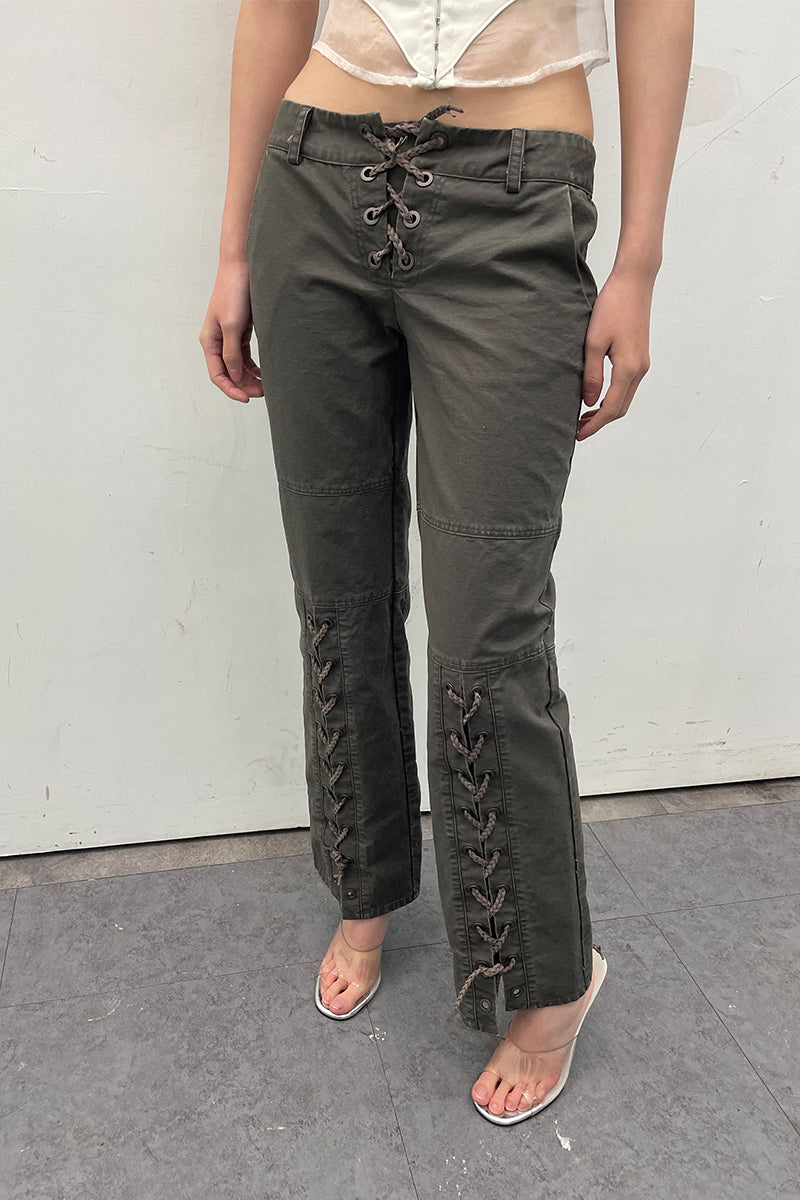 Dotyears24ss Lace-up design wash grey distressed straight-leg denim trousers