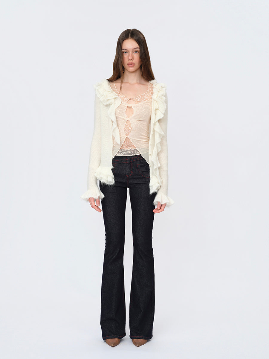 Dotyears Lace Mesh False-Layer Top with Rhinestone Details